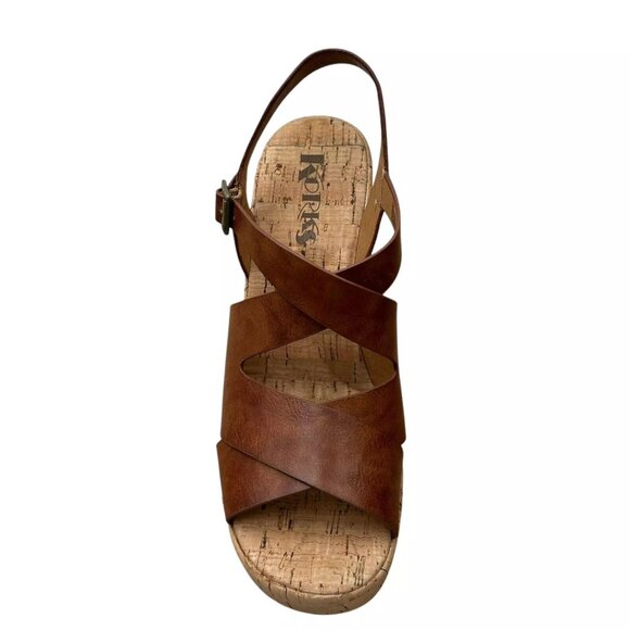 Korks Brigitte Women's Wedge Platform Sandal Size 7 Brown/Tan Open Toe Style - Picture 3 of 10